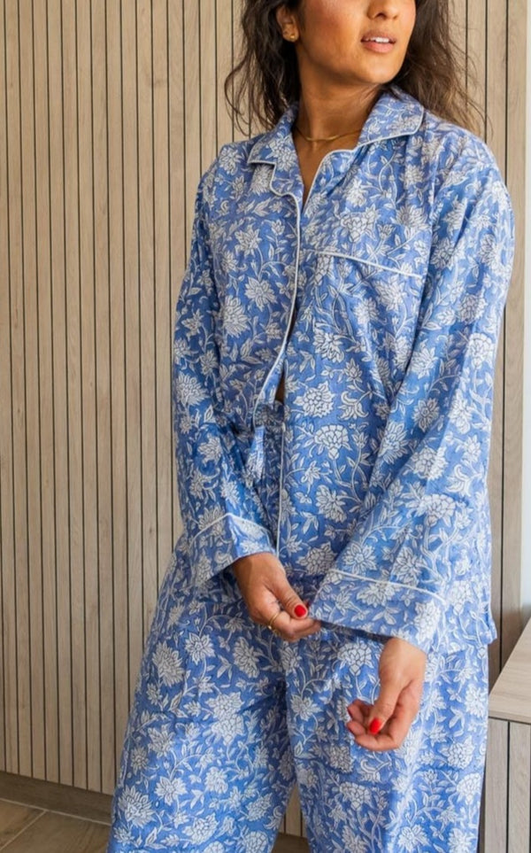 Khushi Powder Blue Block Print Pyjamas