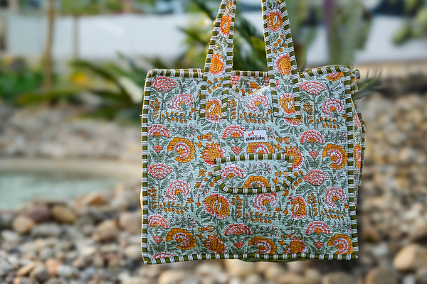 Urmi Sage Green Floral tote bag