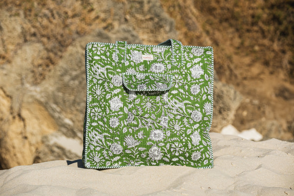 Large Verde Block Printed Tote Bag