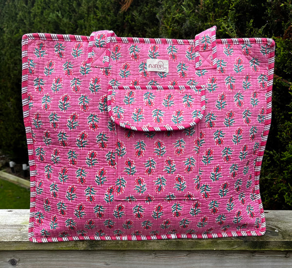 Devika Pink Block Printed Tote Bag