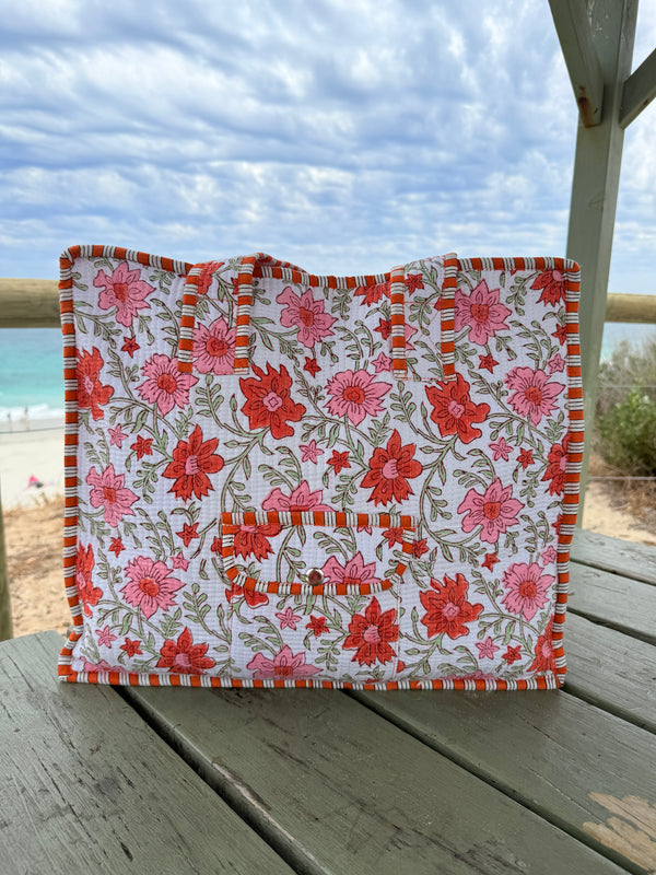 Tangerine Block Printed Tote Bag