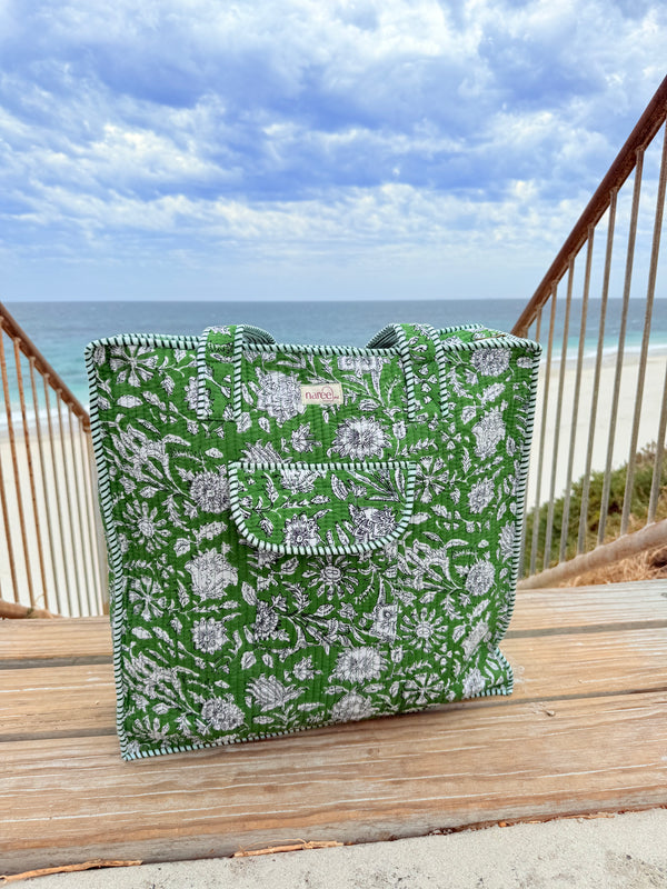 Large Verde Block Printed Tote Bag