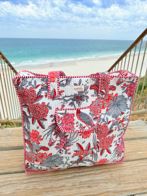 Large Lotus Block Printed Tote Bag