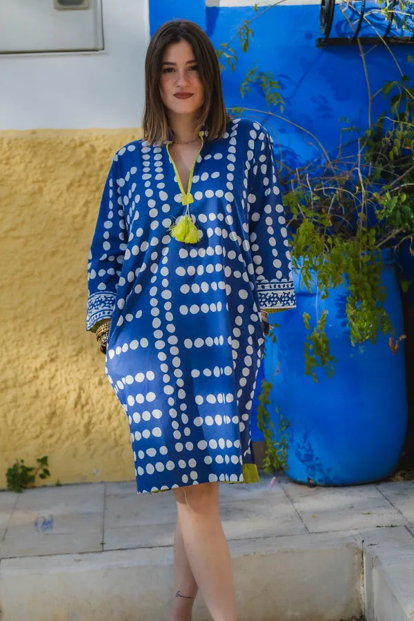 Sarina Blue Polka Cotton Tunic