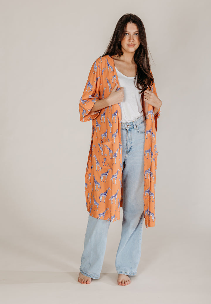 Zoya Orange Giraffe Robe - Woven Riches NI