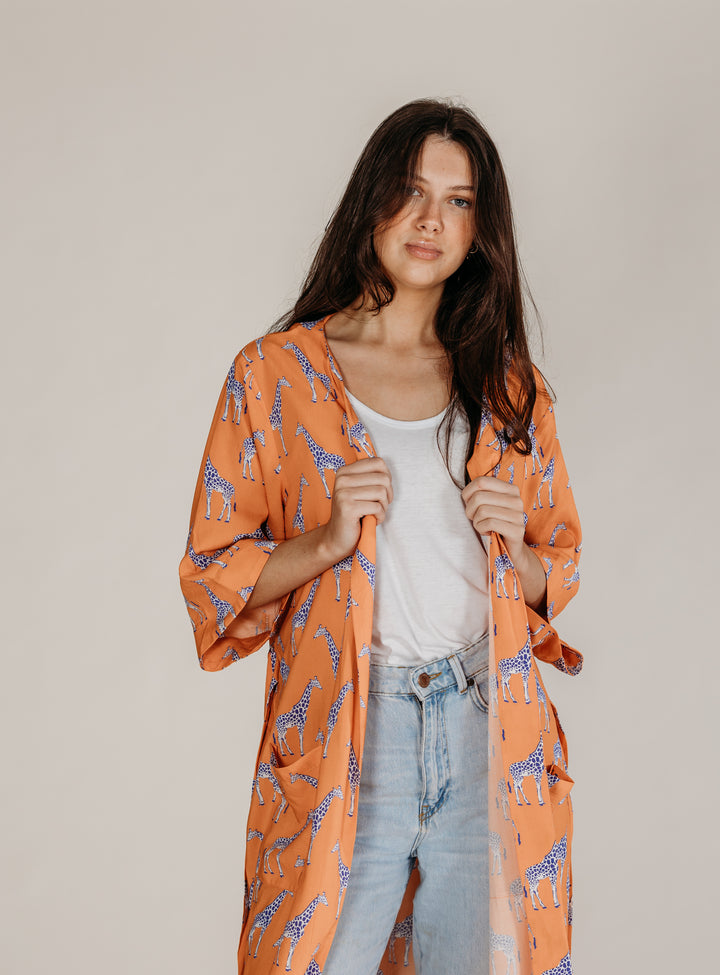 Zoya Orange Giraffe Robe - Woven Riches NI