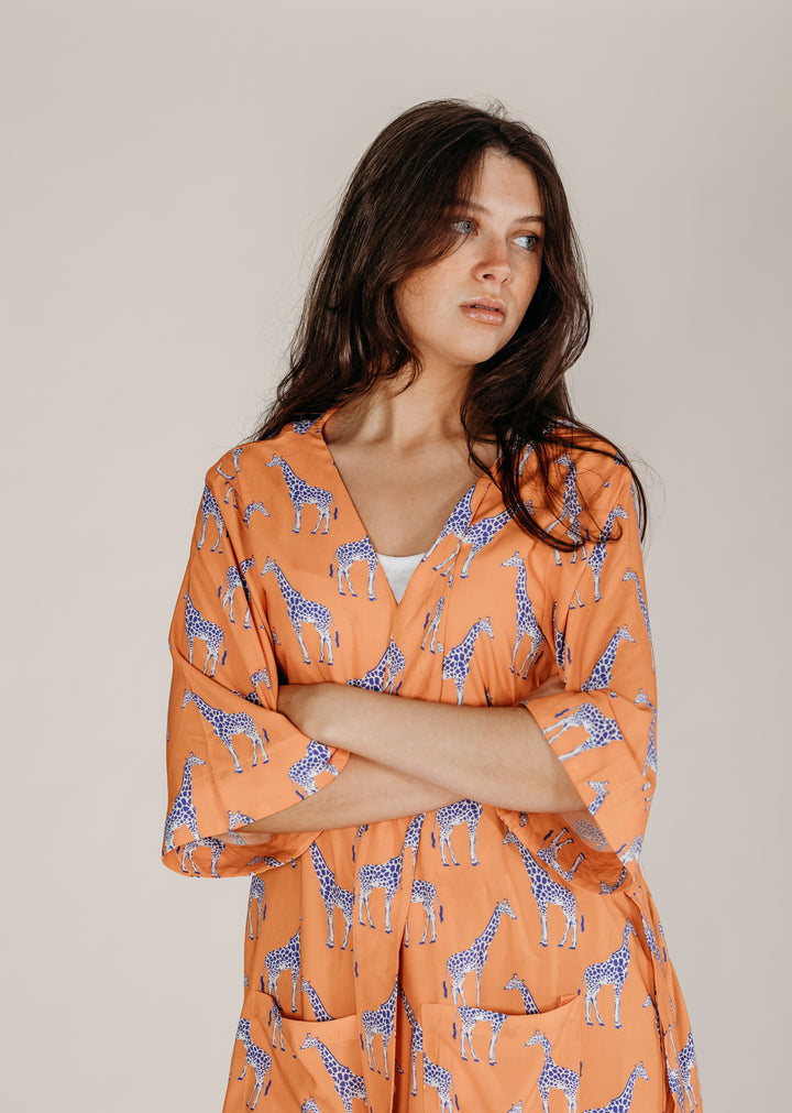 Zoya Orange Giraffe Robe - Woven Riches NI