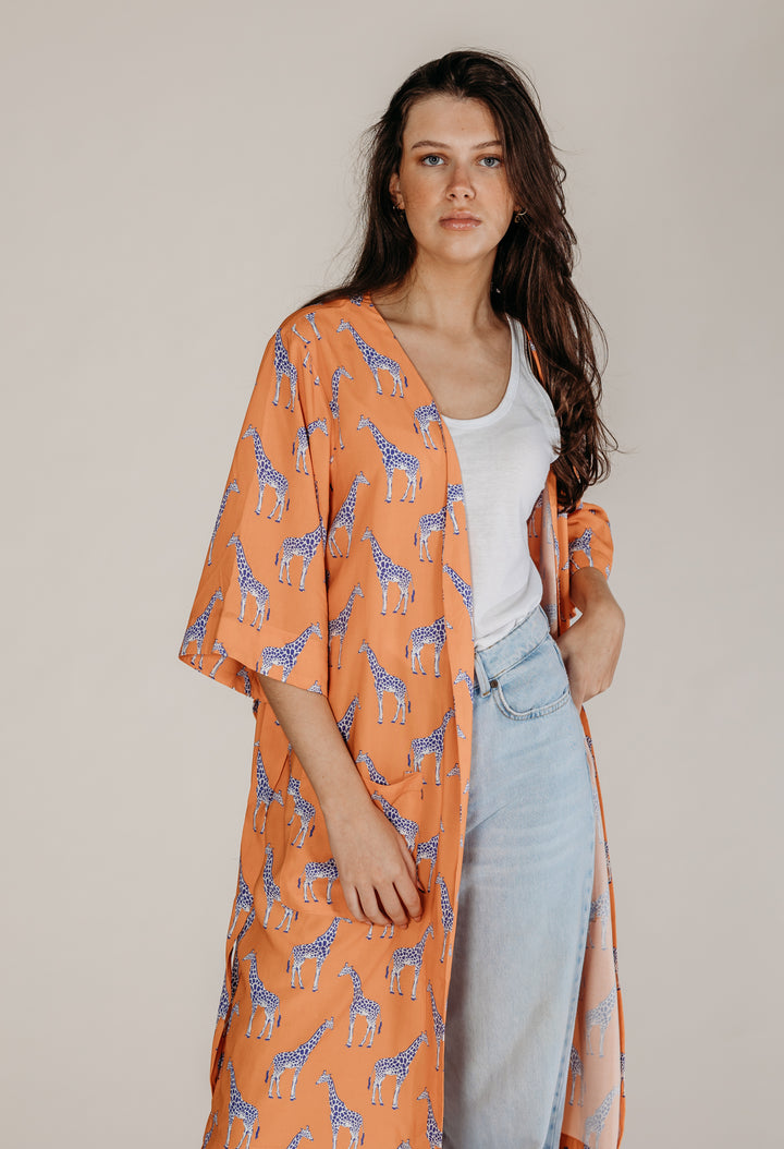 Zoya Orange Giraffe Robe - Woven Riches NI