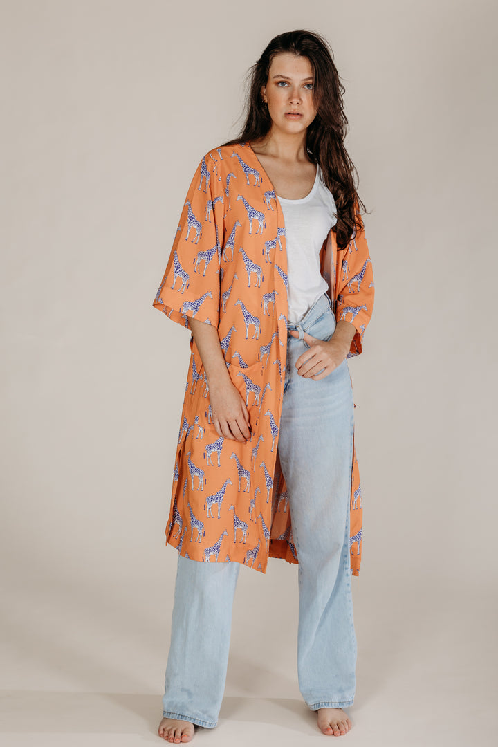 Zoya Orange Giraffe Robe - Woven Riches NI