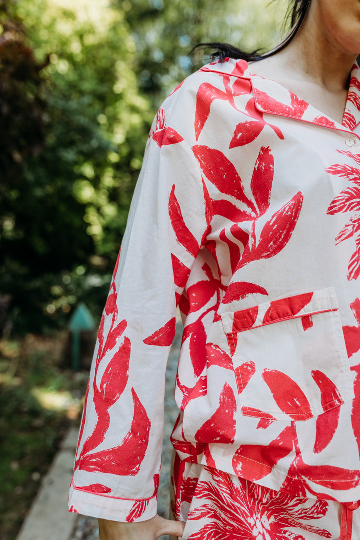 Pink Palm Tree Organic Cotton Pyjamas - Woven Riches NI