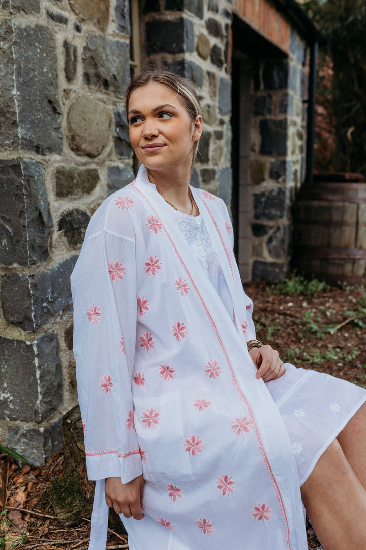 Tiana Pink Embroidered Robe - Woven Riches NI