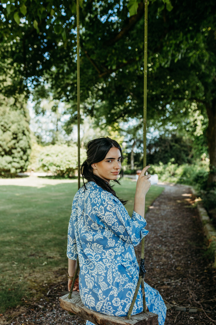 Lara Long Powder Blue Kurti - Woven Riches NI